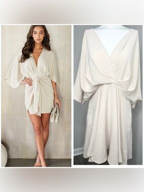 Fashion Nova Cream Mini Dress with criss cross open back - 1X